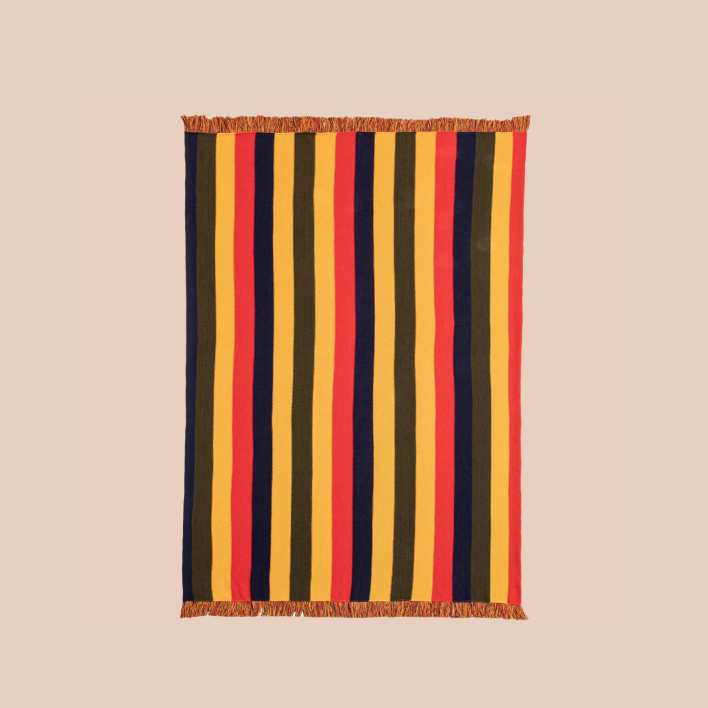 FRINGED RETRO STRIPED KNIT BLANKET