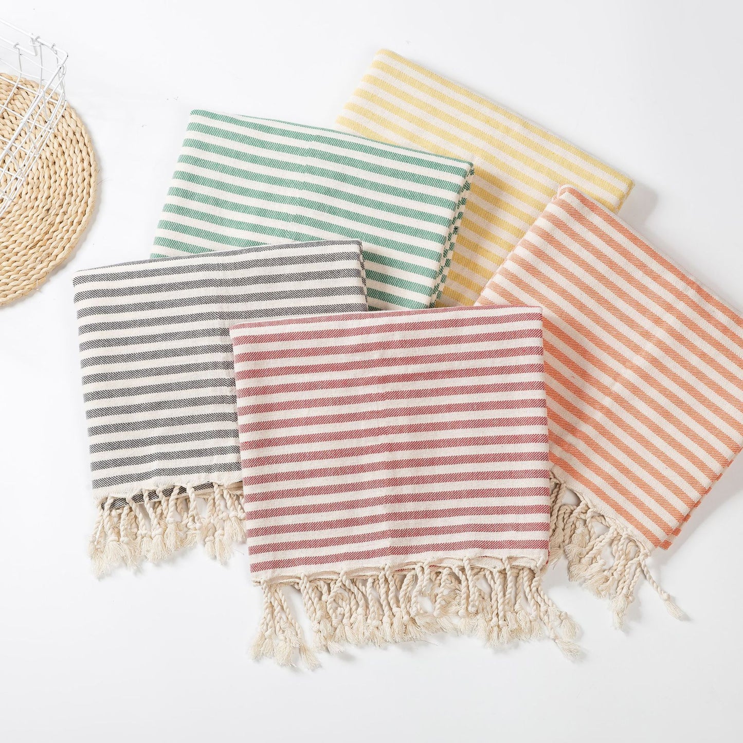 FRINGED STRIPED BEACH TOWEL