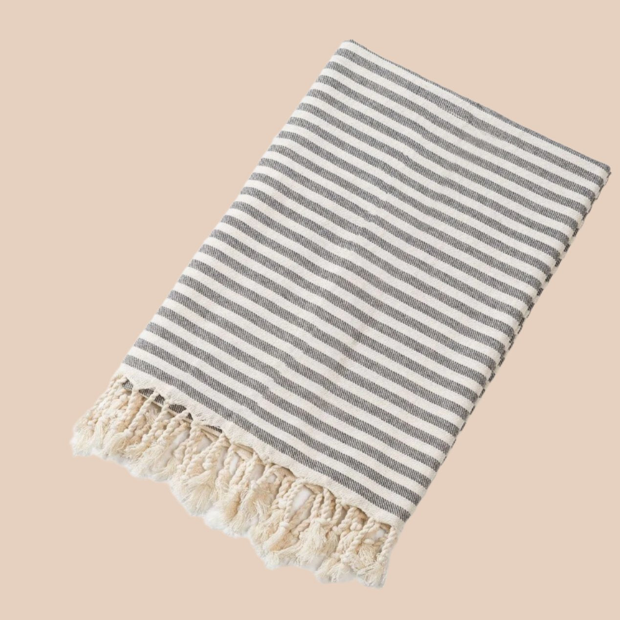 FRINGED STRIPED BEACH TOWEL