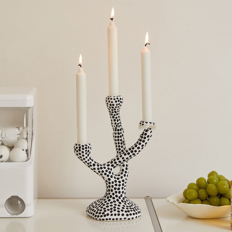ANTIQUE POLKA DOT CERAMIC CANDLESTICK