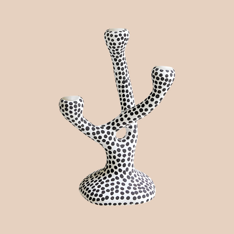 ANTIQUE POLKA DOT CERAMIC CANDLESTICK