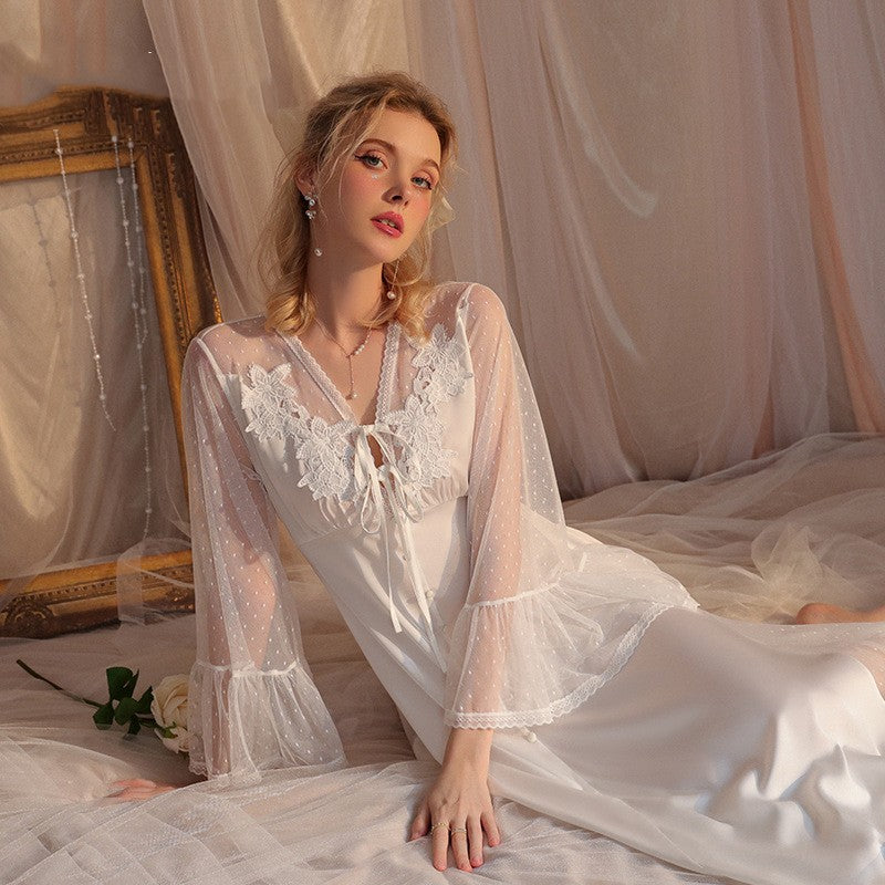 ELEGANT LACE EMBROIDERED NIGHTGOWN