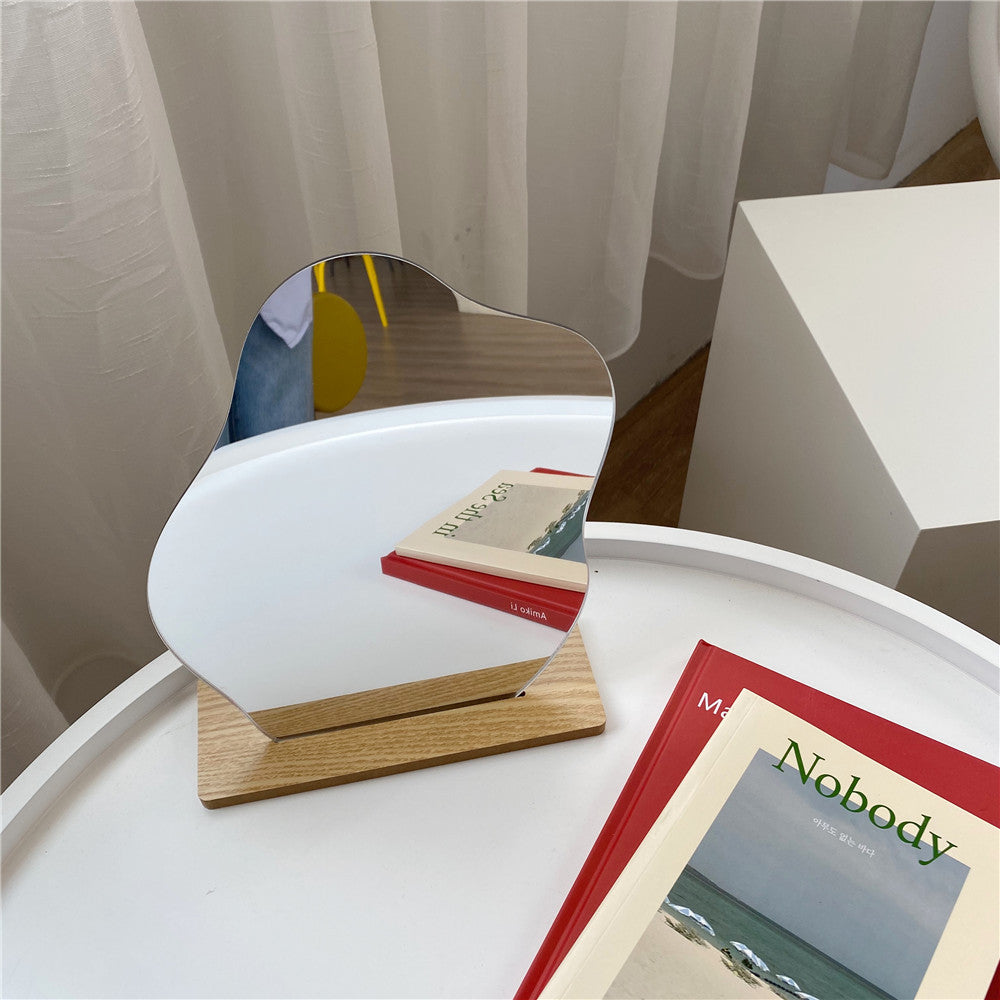ACRYLIC MAKEUP MIRROR - WOODEN BASE