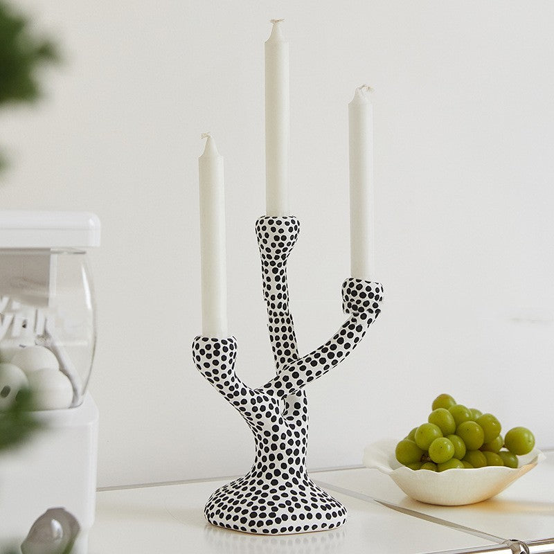 ANTIQUE POLKA DOT CERAMIC CANDLESTICK
