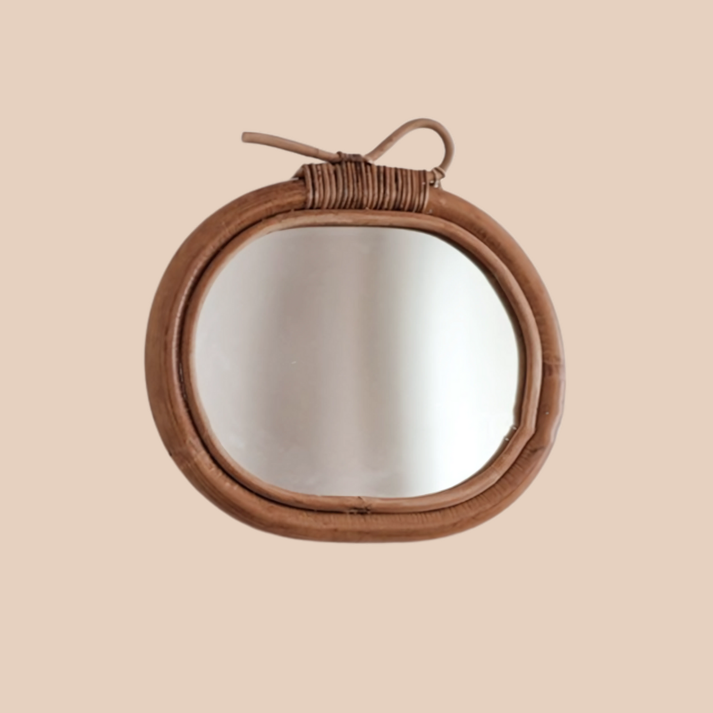 WOODEN APPLE MIRROR - NATURAL RATTAN DESIGN