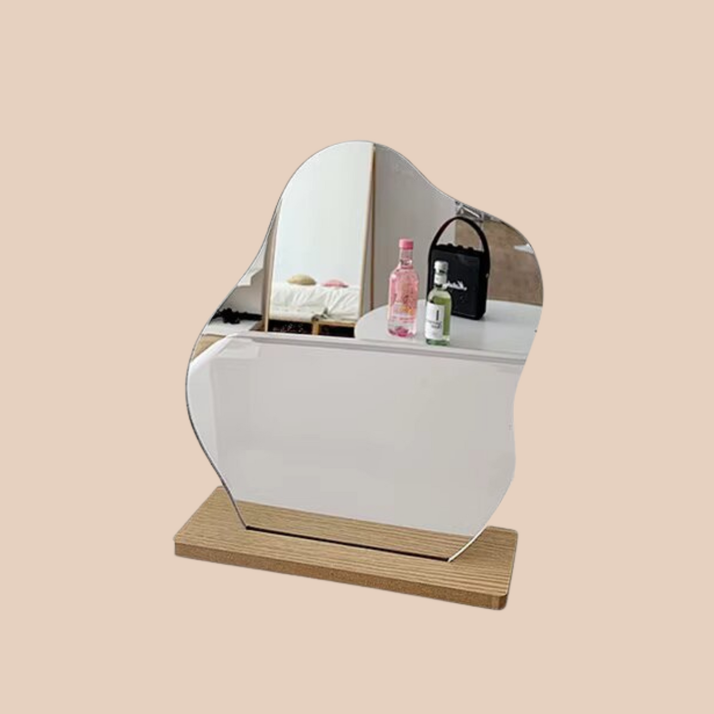 ACRYLIC MAKEUP MIRROR - WOODEN BASE