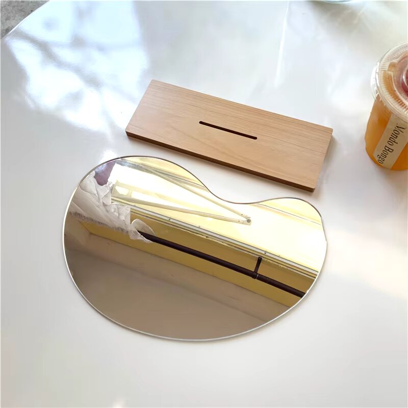 ACRYLIC MAKEUP MIRROR - WOODEN BASE
