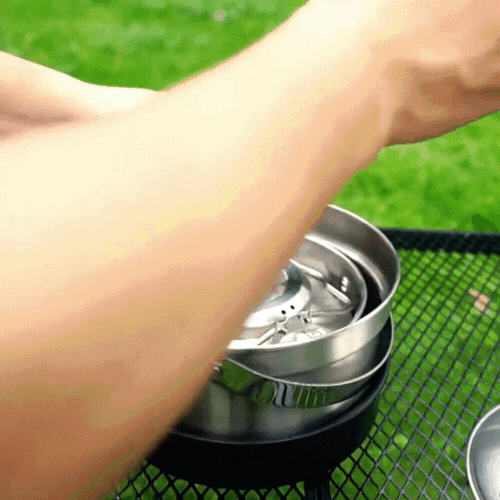 PORTABLE 4-PIECE STAINLESS STEEL CAMPING COOKWARE SET