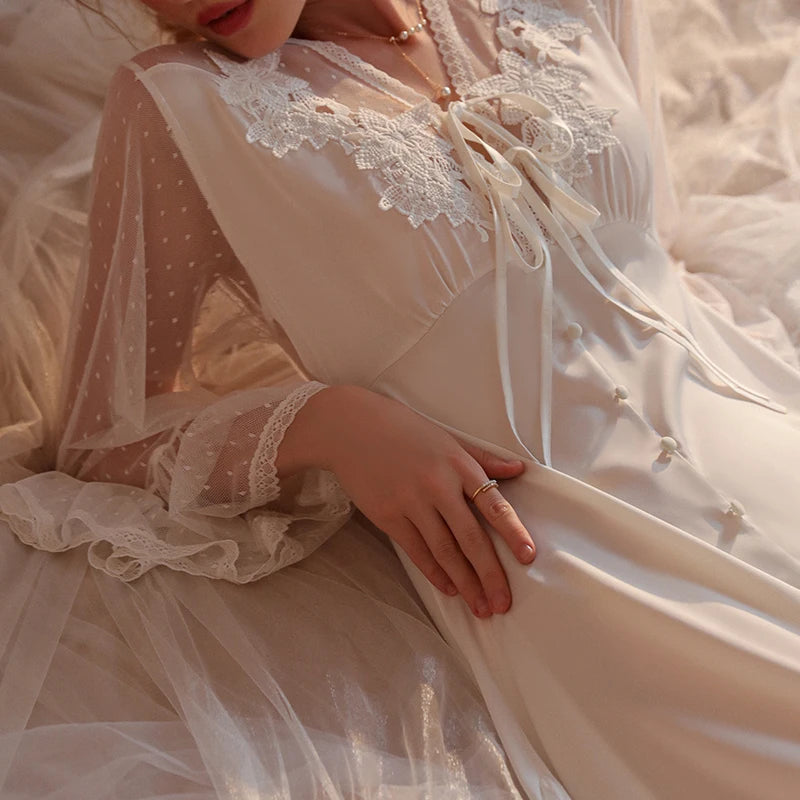 ELEGANT LACE EMBROIDERED NIGHTGOWN