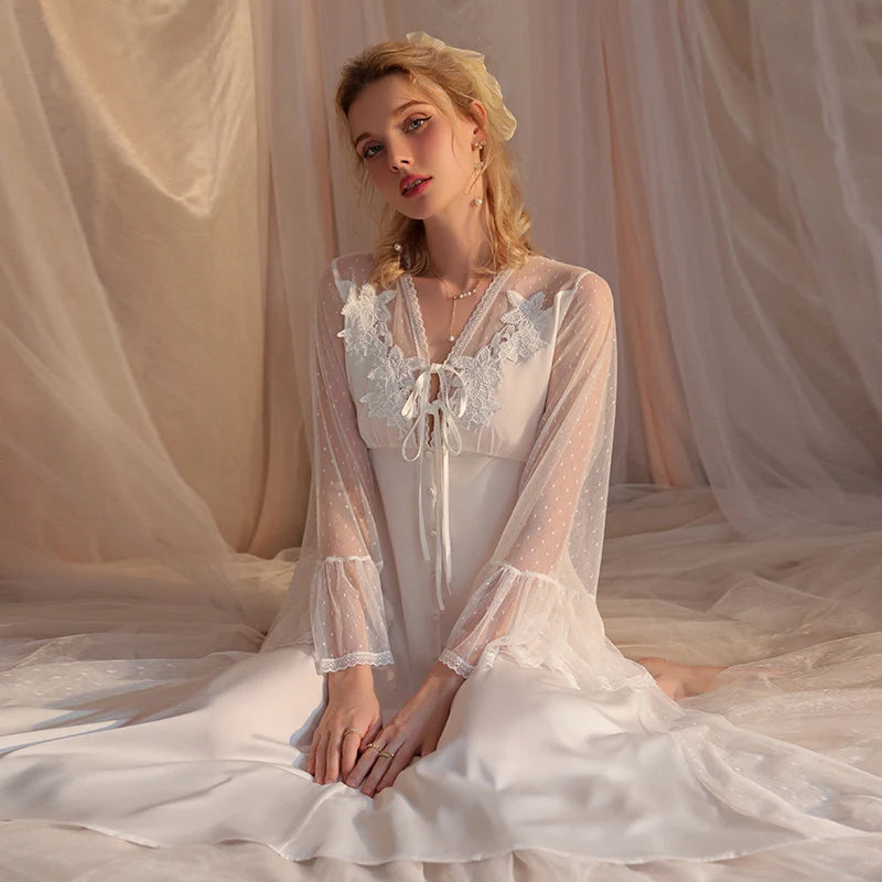 ELEGANT LACE EMBROIDERED NIGHTGOWN