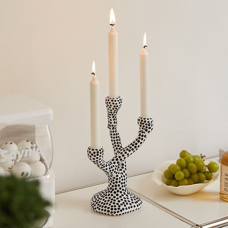 ANTIQUE POLKA DOT CERAMIC CANDLESTICK